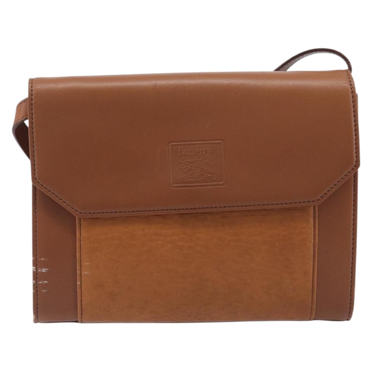 Burberrys Shoulder Bag Leather Brown Gold Auth ep16329