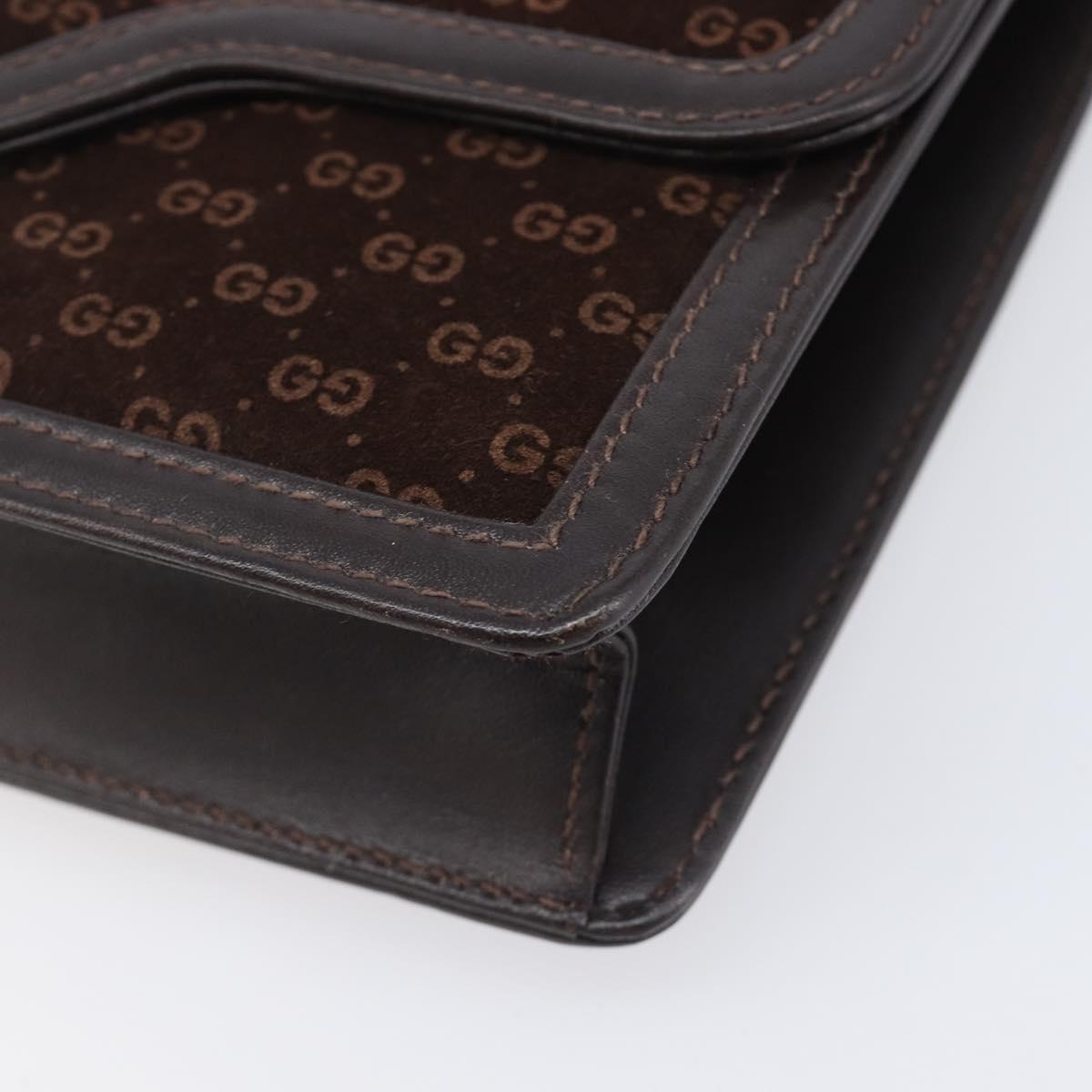 GUCCI Horsebit Micro GG Canvas Shoulder Bag Suede Dark Brown Gold Auth ep16330A