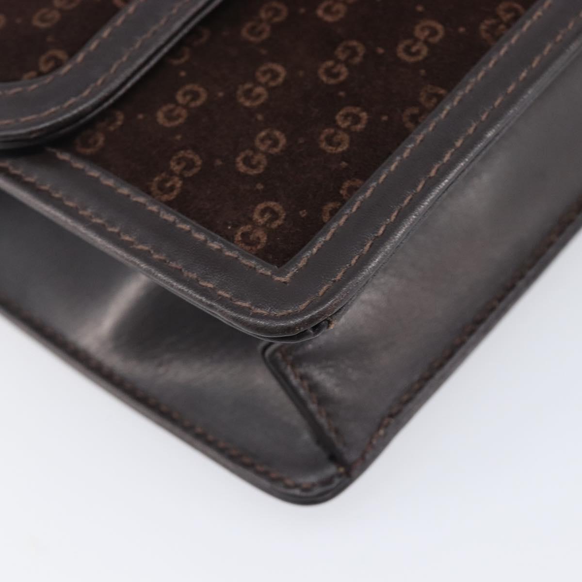 GUCCI Horsebit Micro GG Canvas Shoulder Bag Suede Dark Brown Gold Auth ep16330A