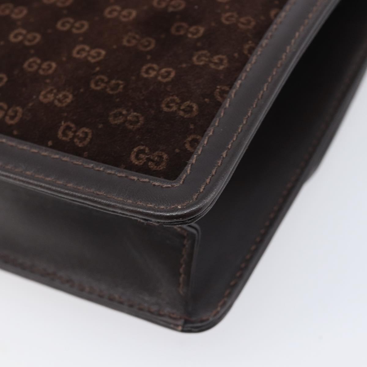 GUCCI Horsebit Micro GG Canvas Shoulder Bag Suede Dark Brown Gold Auth ep16330A