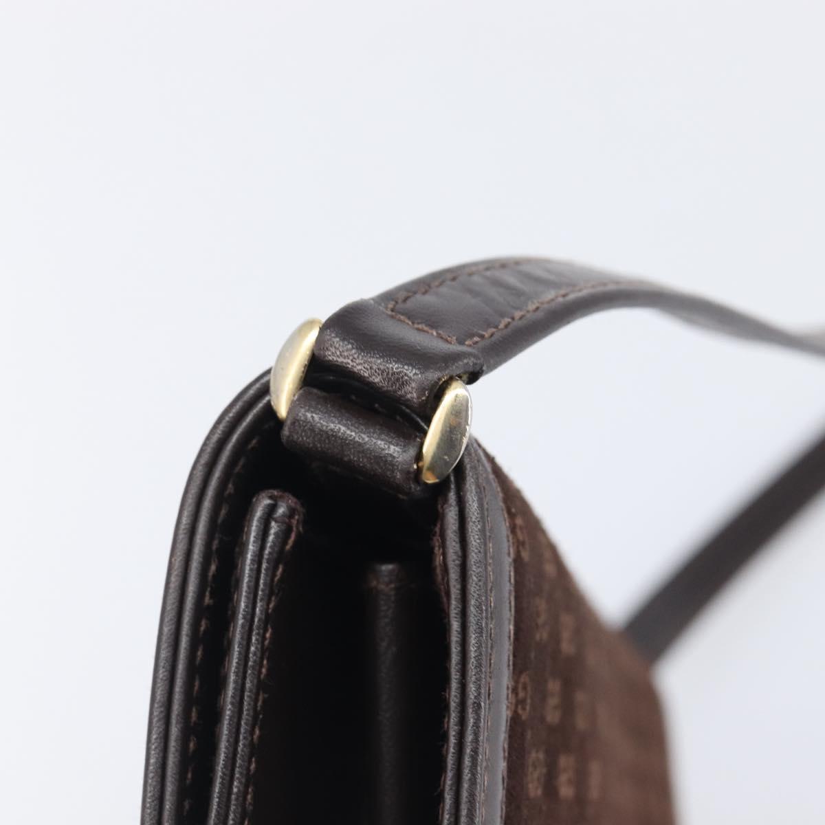 GUCCI Horsebit Micro GG Canvas Shoulder Bag Suede Dark Brown Gold Auth ep16330A