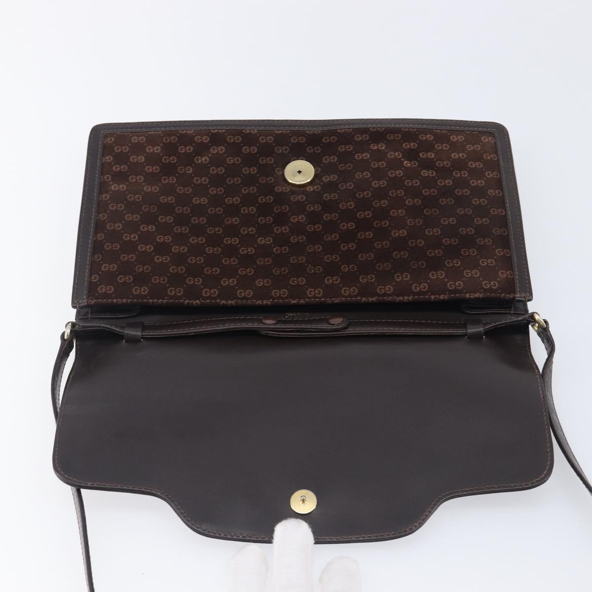 GUCCI Horsebit Micro GG Canvas Shoulder Bag Suede Dark Brown Gold Auth ep16330A
