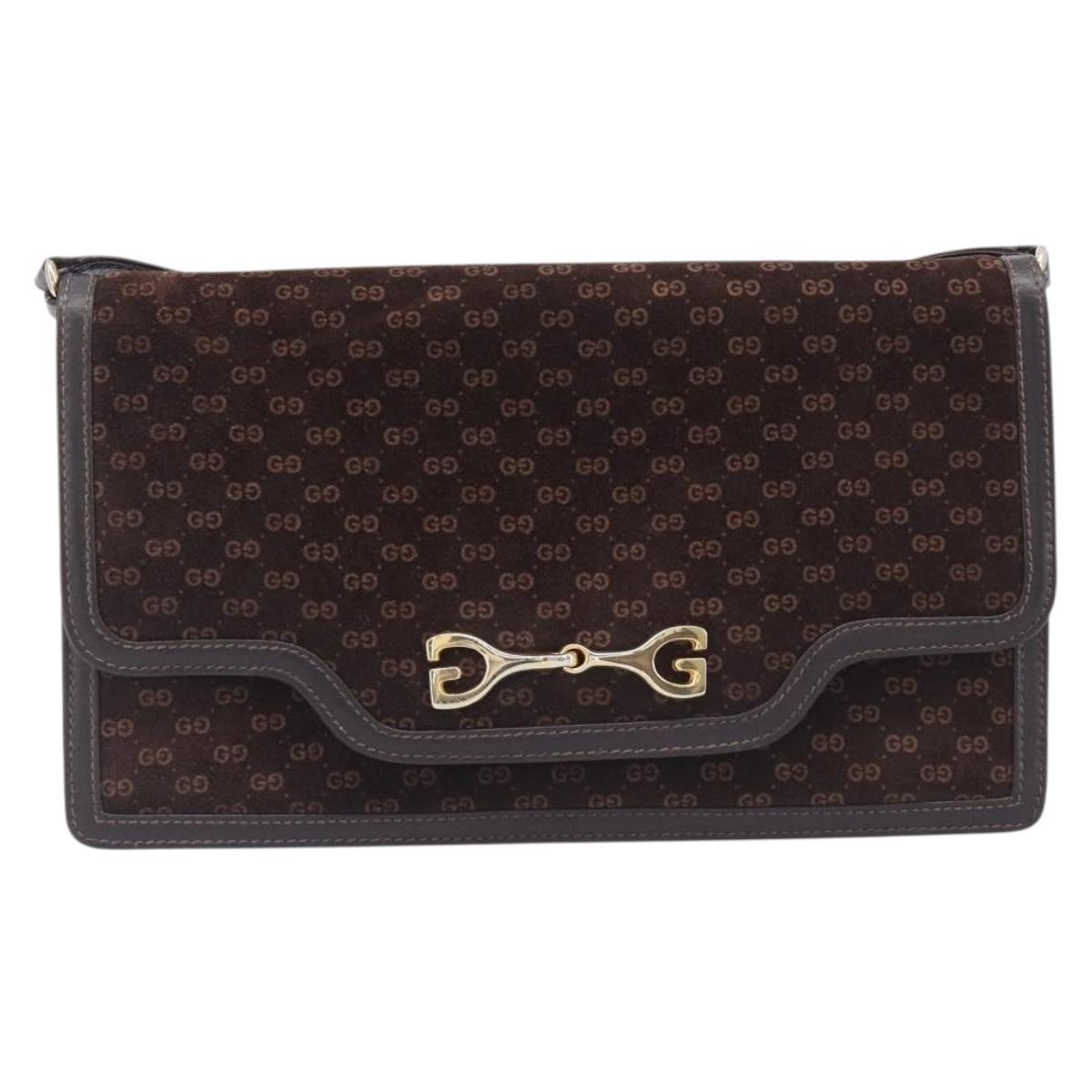 GUCCI Horsebit Micro GG Canvas Shoulder Bag Suede Dark Brown Gold Auth ep16330A