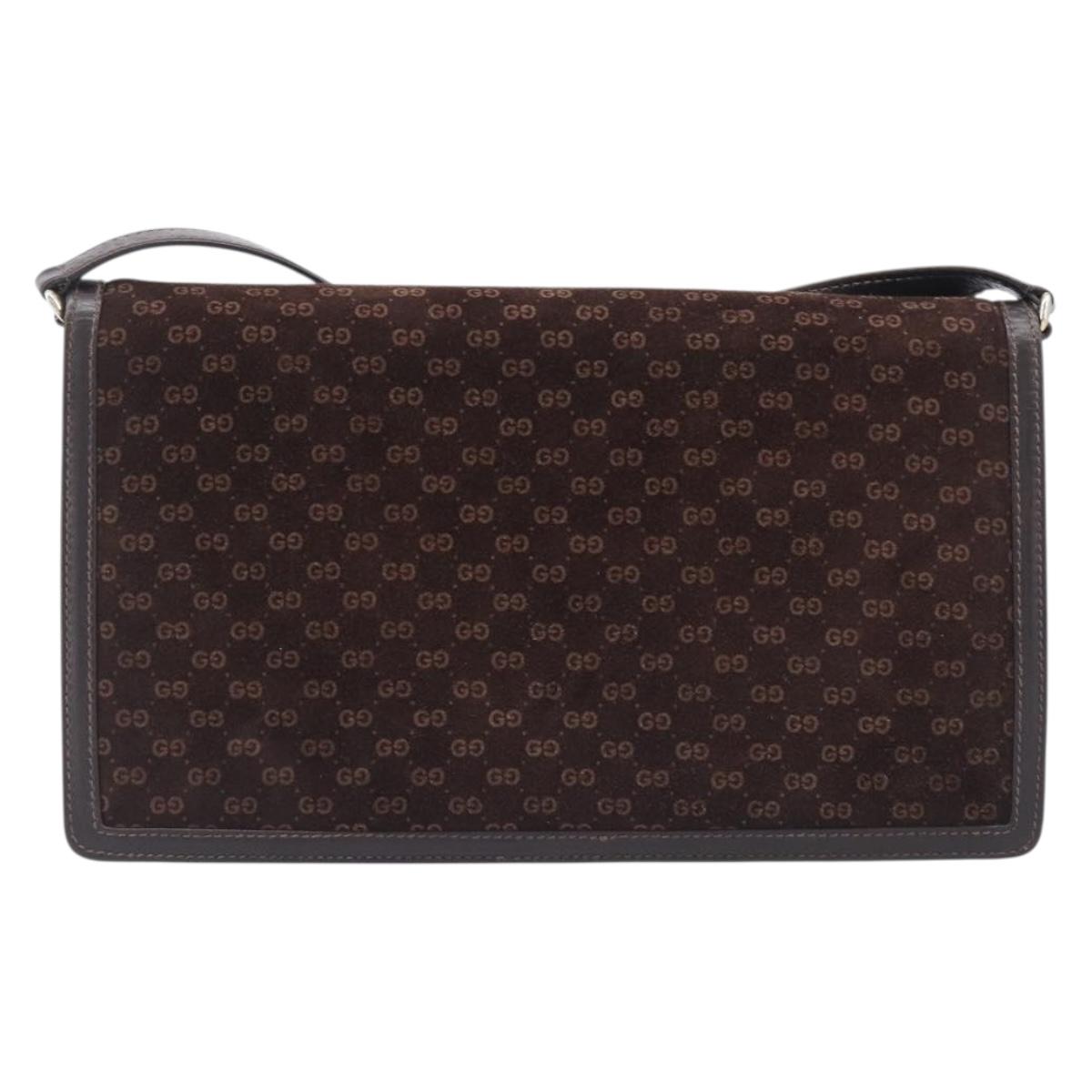 GUCCI Horsebit Micro GG Canvas Shoulder Bag Suede Dark Brown Gold Auth ep16330A