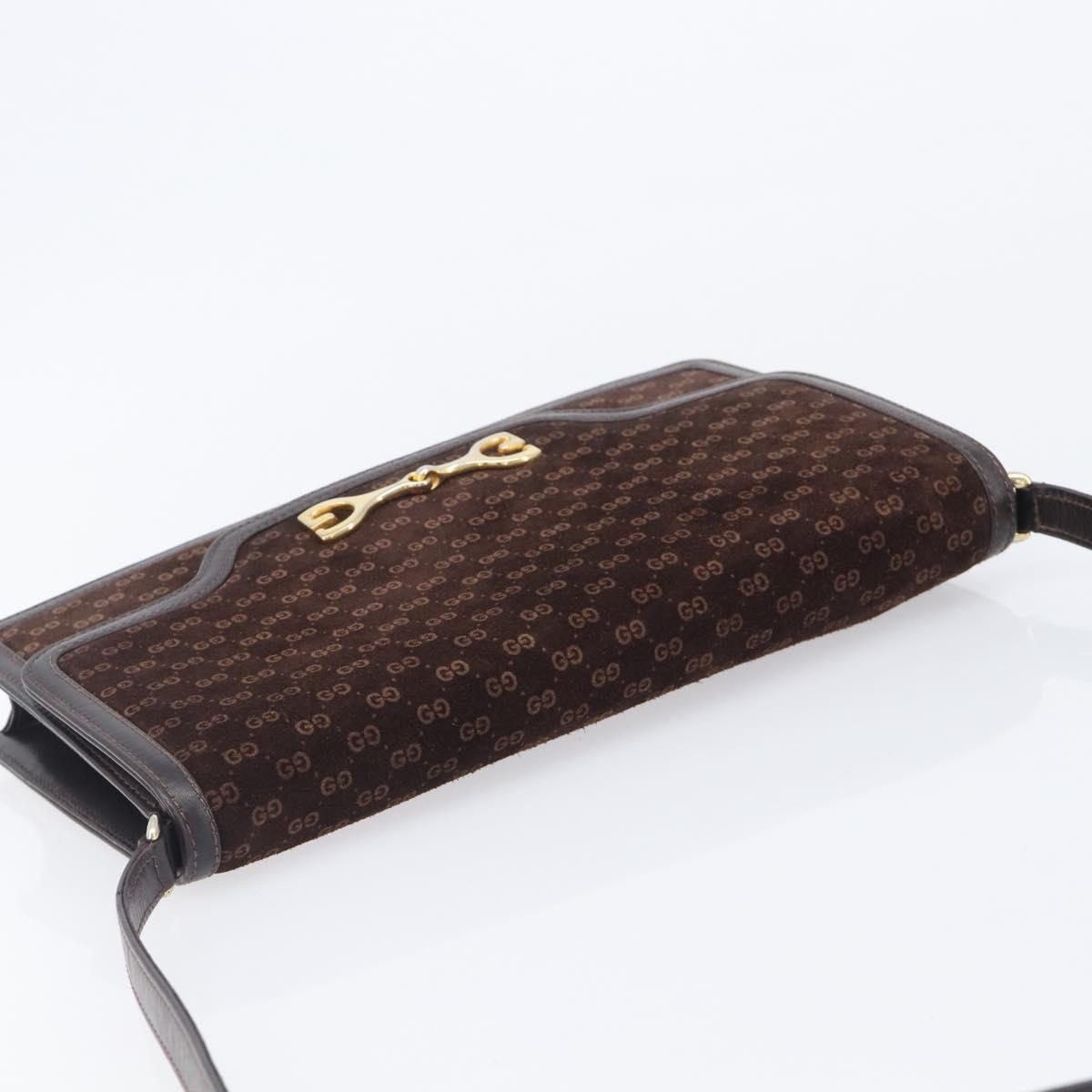 GUCCI Horsebit Micro GG Canvas Shoulder Bag Suede Dark Brown Gold Auth ep16330A