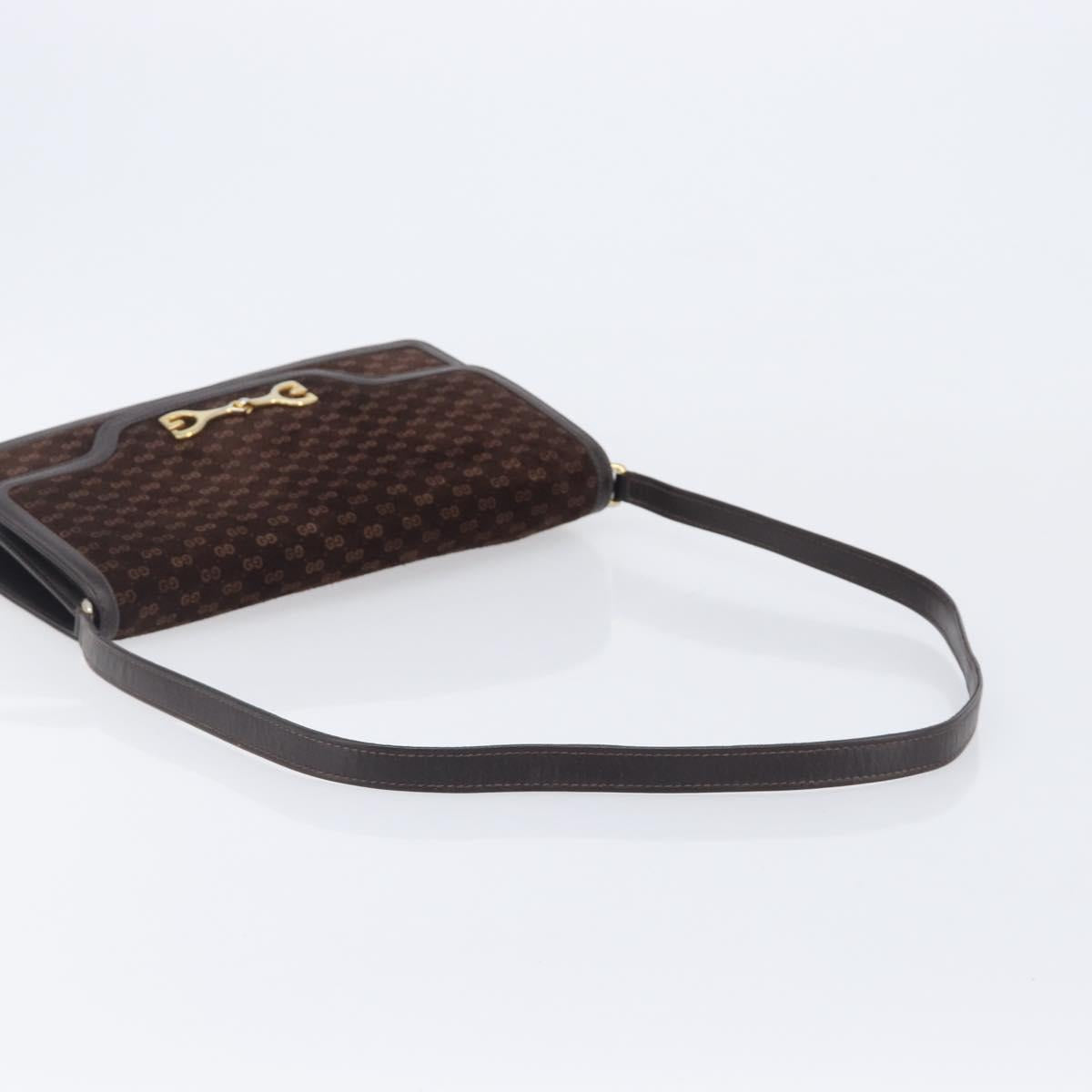 GUCCI Horsebit Micro GG Canvas Shoulder Bag Suede Dark Brown Gold Auth ep16330A