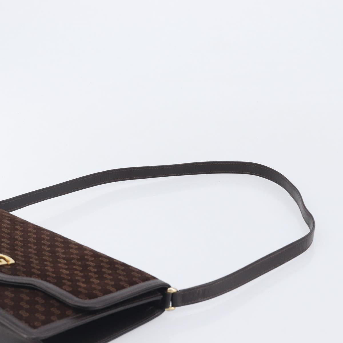 GUCCI Horsebit Micro GG Canvas Shoulder Bag Suede Dark Brown Gold Auth ep16330A