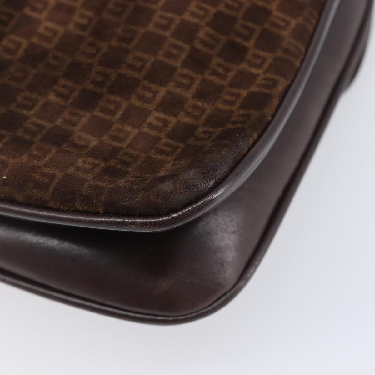 GUCCI Shoulder Bag Suede Dark Brown Gold Auth ep16331