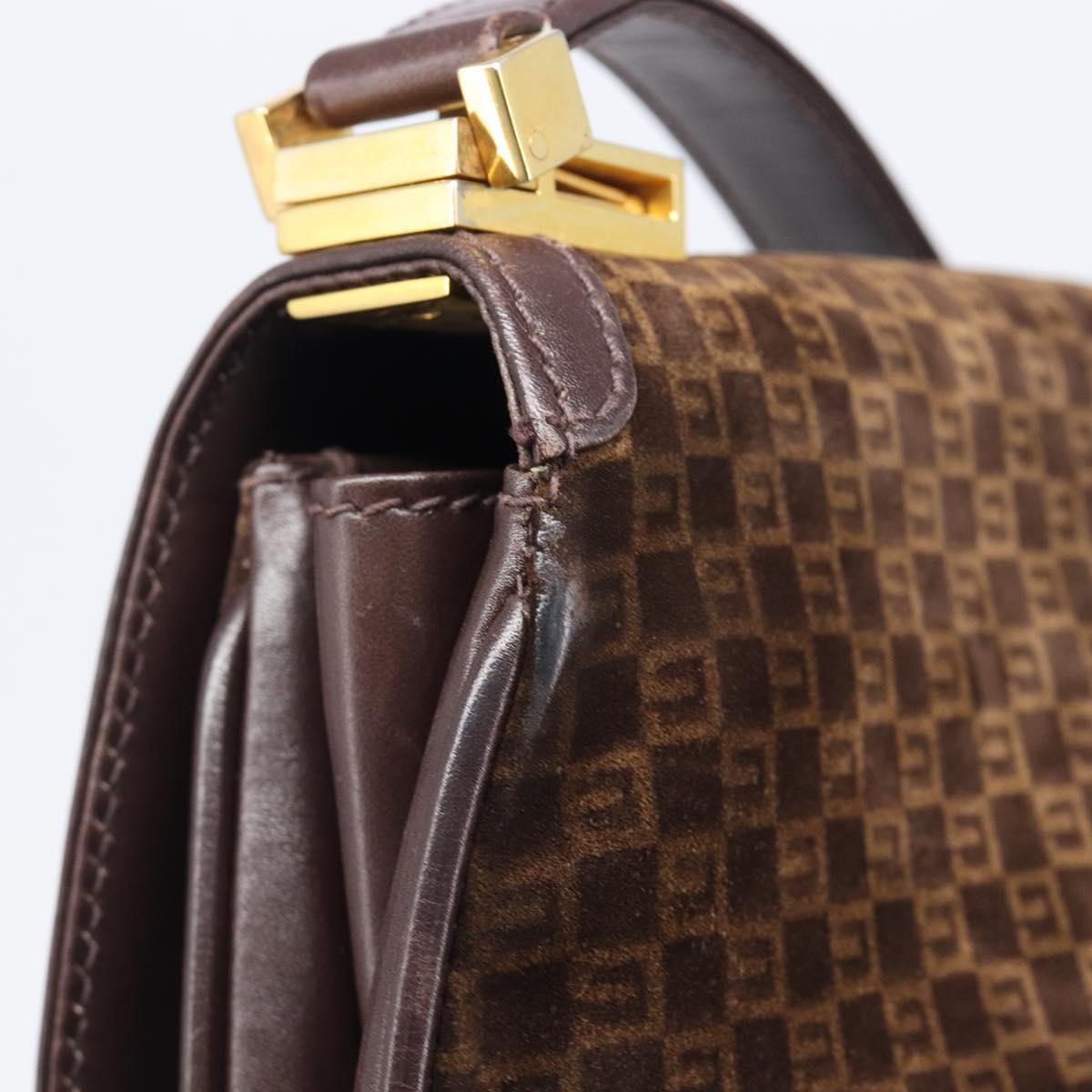 GUCCI Shoulder Bag Suede Dark Brown Gold Auth ep16331