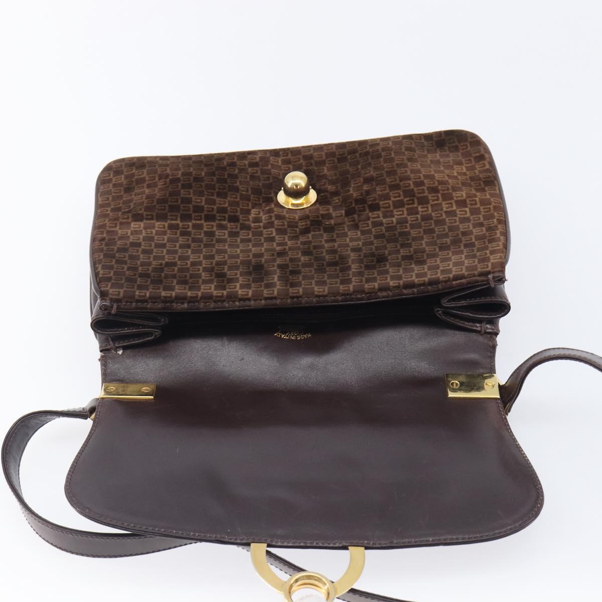 GUCCI Shoulder Bag Suede Dark Brown Gold Auth ep16331