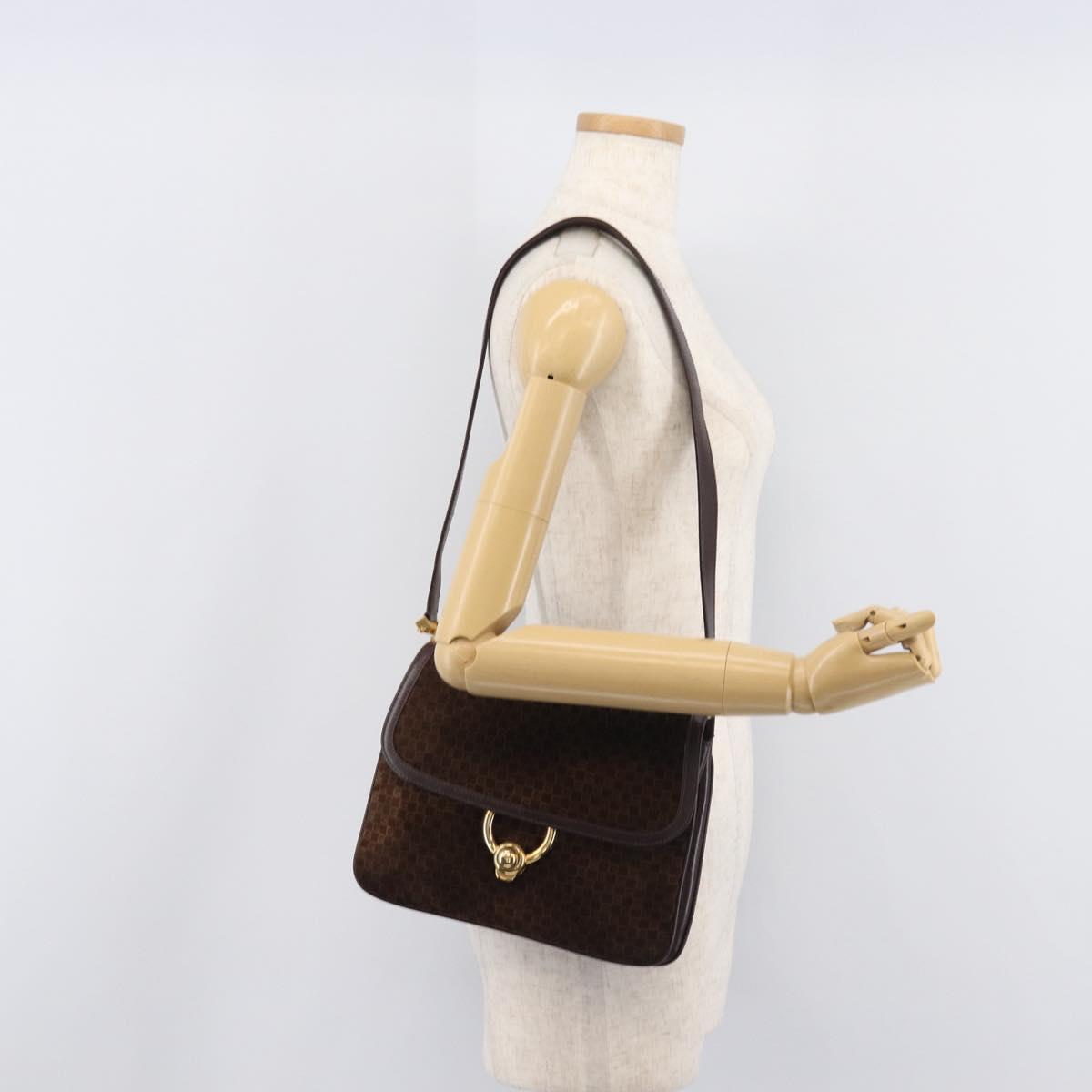 GUCCI Shoulder Bag Suede Dark Brown Gold Auth ep16331
