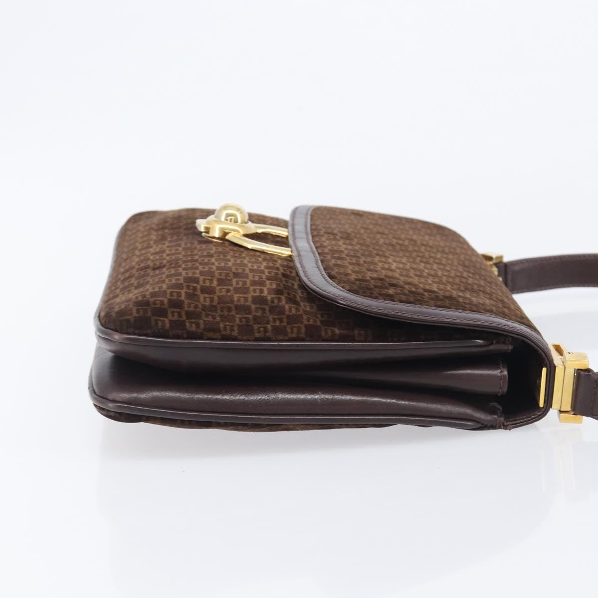GUCCI Shoulder Bag Suede Dark Brown Gold Auth ep16331