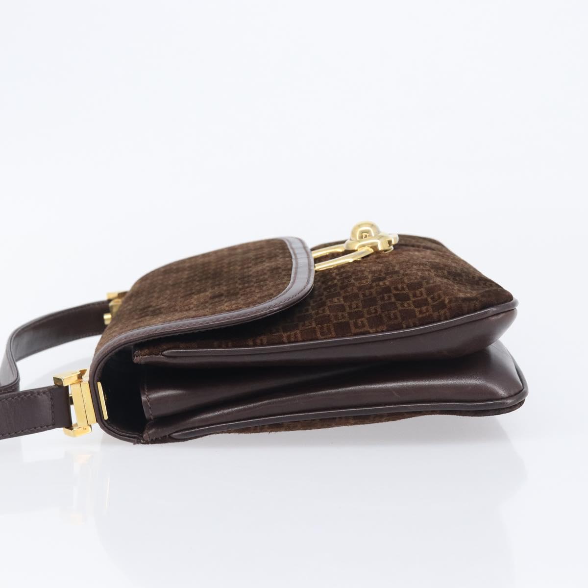 GUCCI Shoulder Bag Suede Dark Brown Gold Auth ep16331