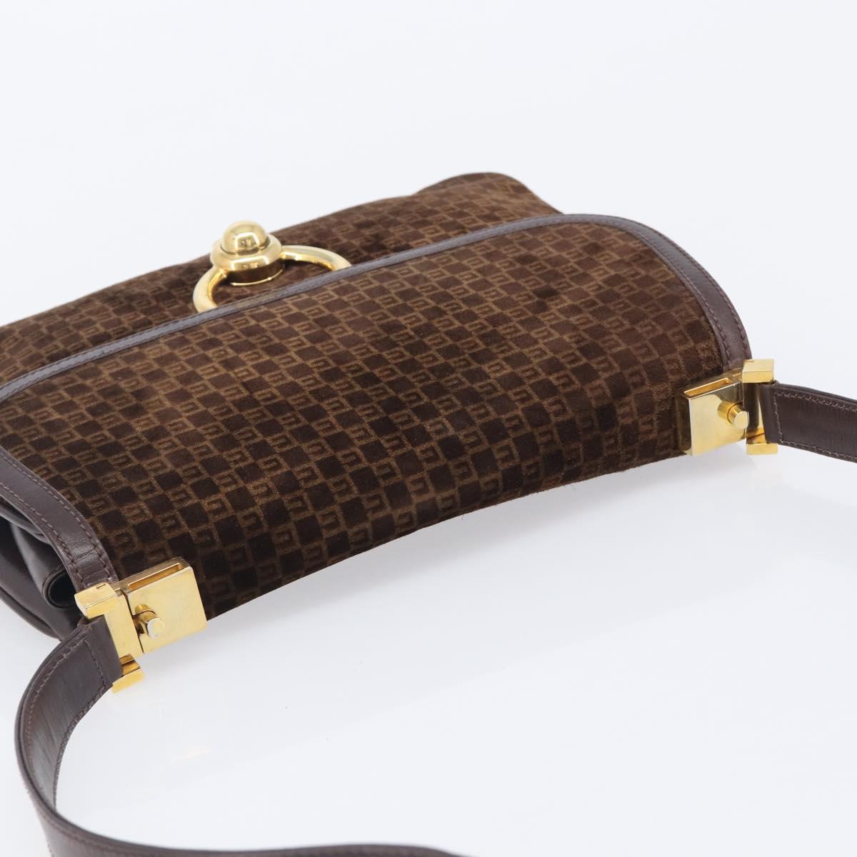GUCCI Shoulder Bag Suede Dark Brown Gold Auth ep16331