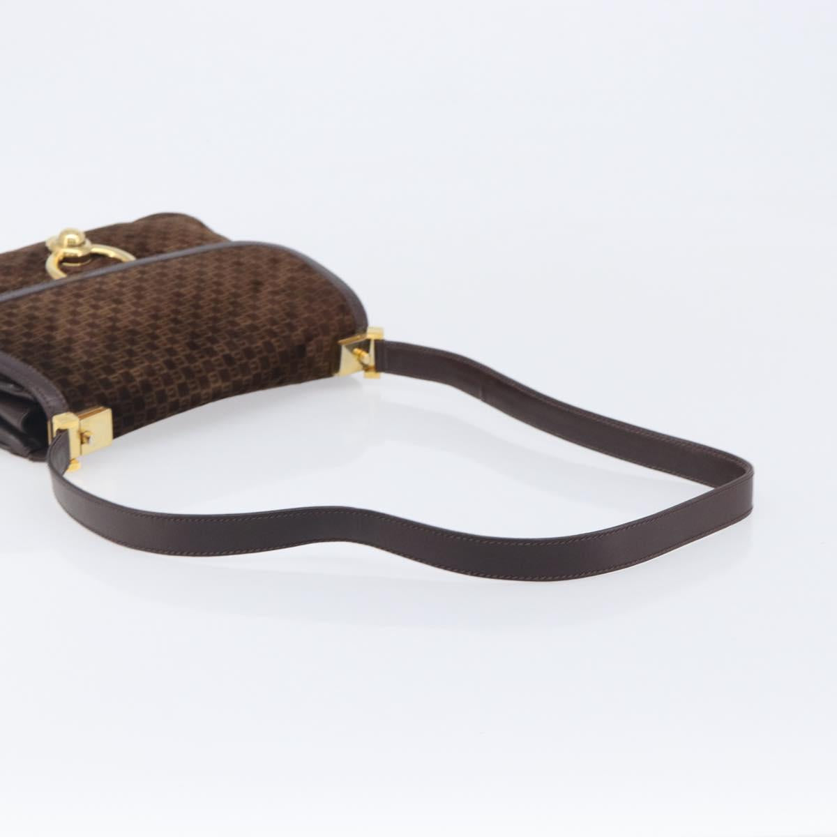 GUCCI Shoulder Bag Suede Dark Brown Gold Auth ep16331