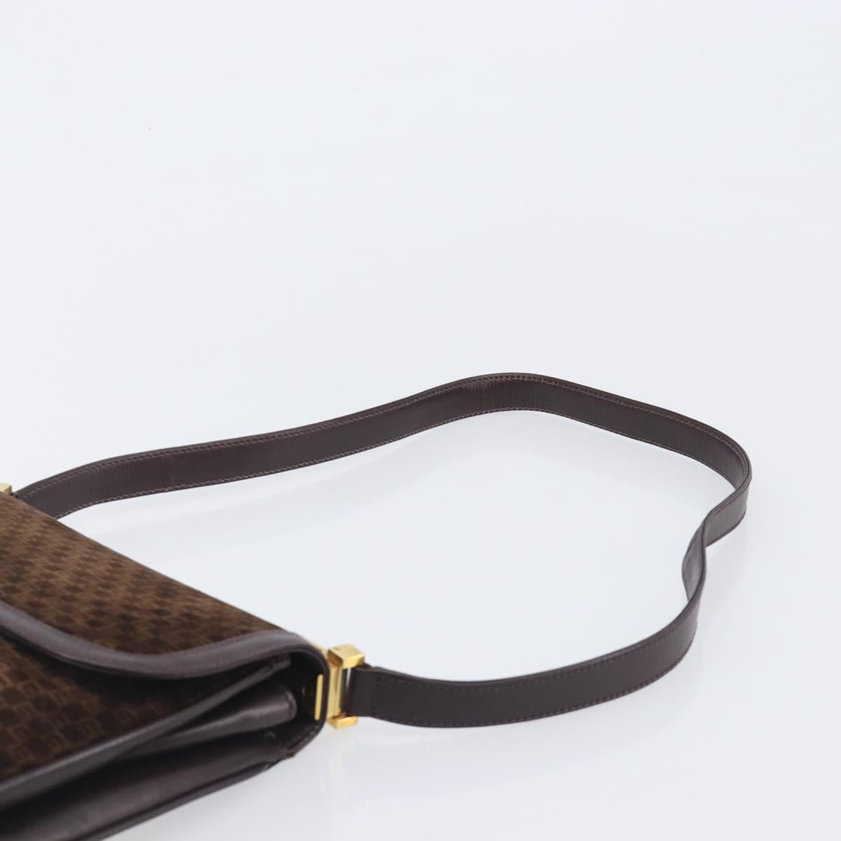 GUCCI Shoulder Bag Suede Dark Brown Gold Auth ep16331