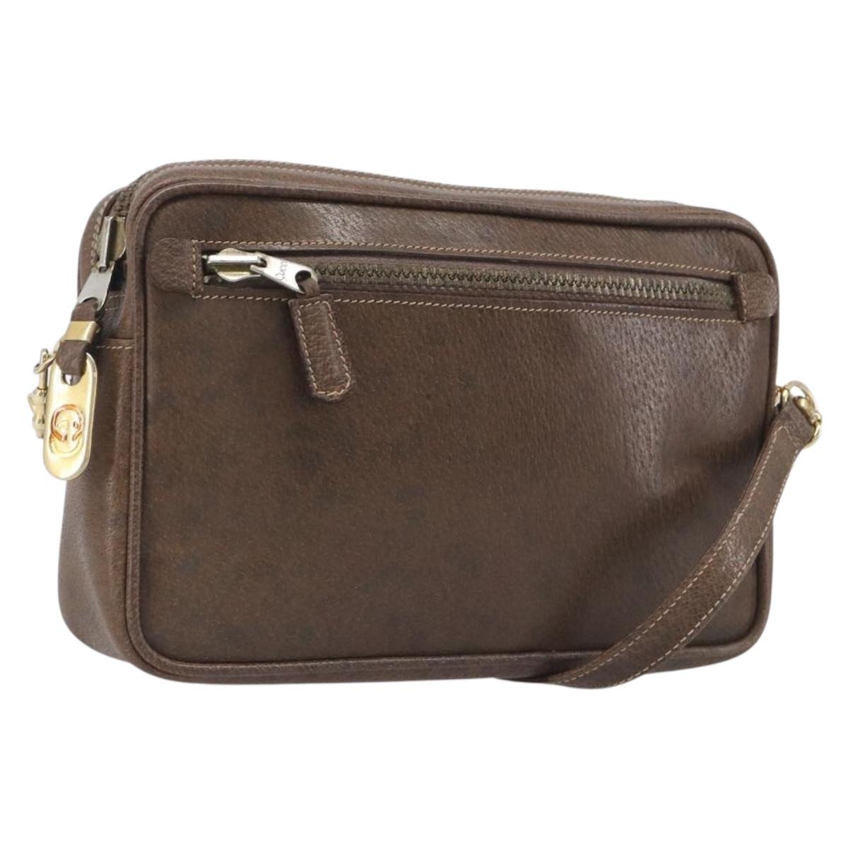 GUCCI Shoulder Bag Leather Brown Gold Auth ep16333