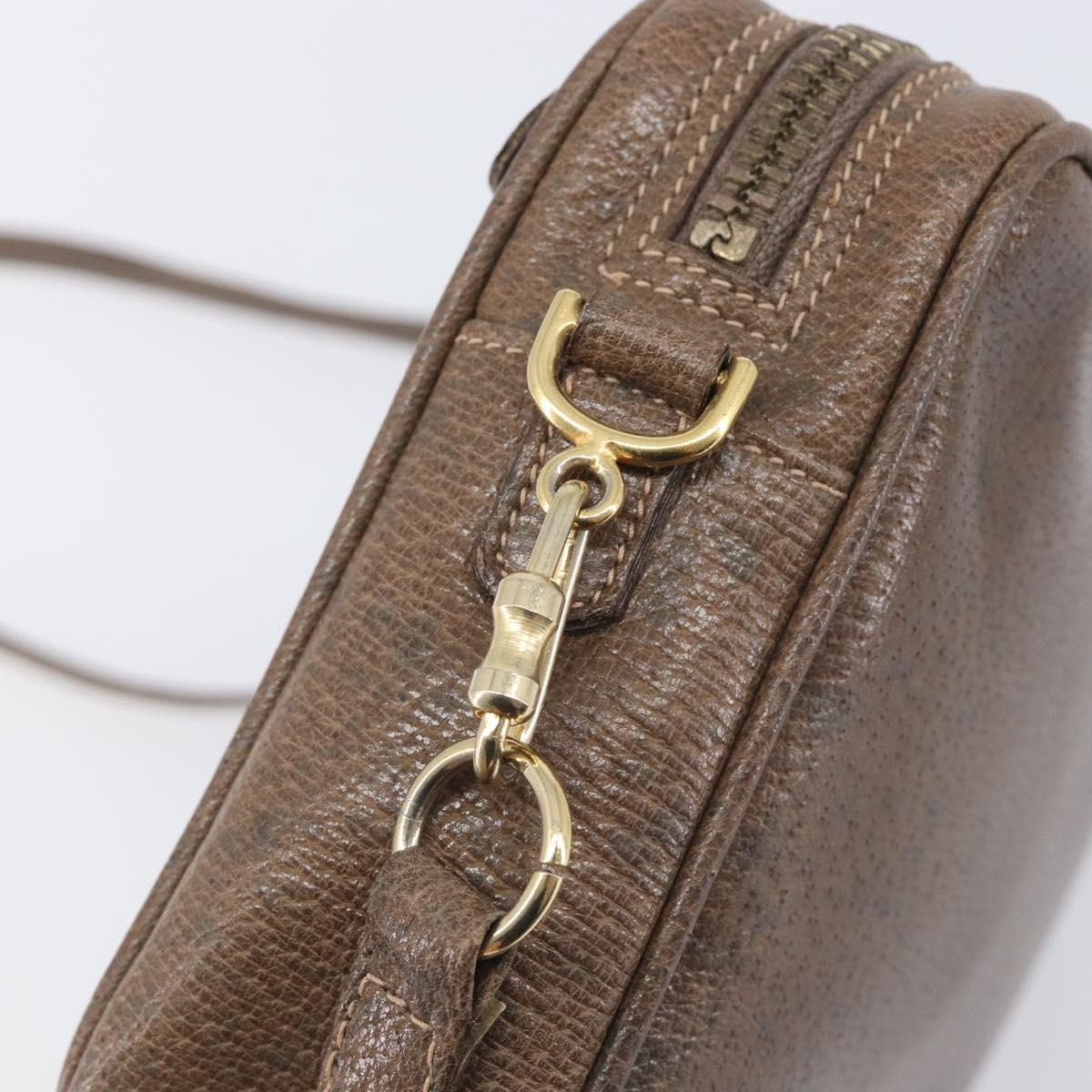 GUCCI Shoulder Bag Leather Brown Gold Auth ep16333