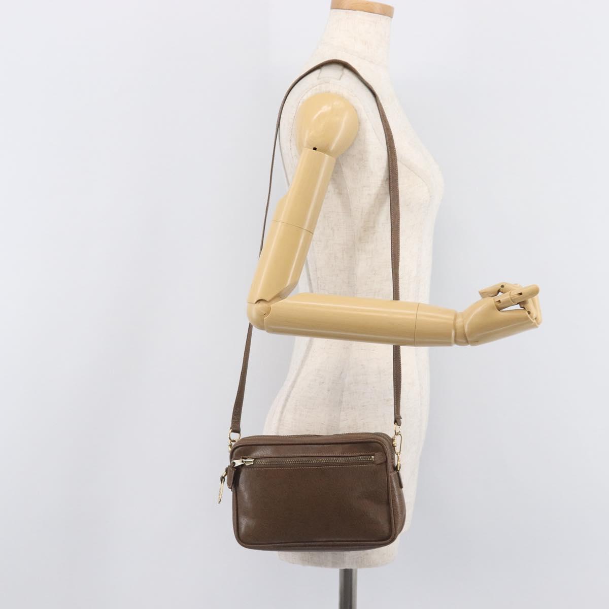 GUCCI Shoulder Bag Leather Brown Gold Auth ep16333