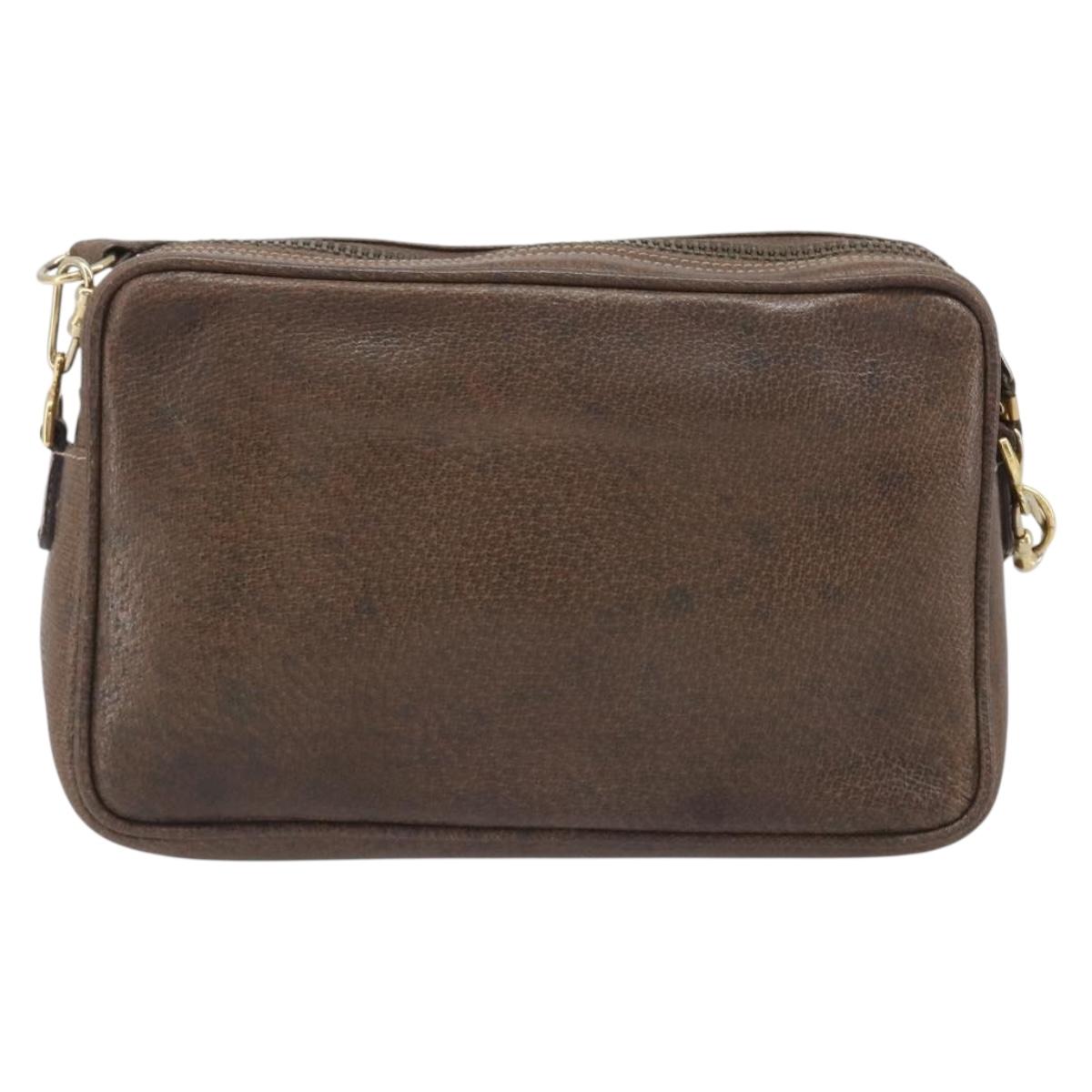 GUCCI Shoulder Bag Leather Brown Gold Auth ep16333