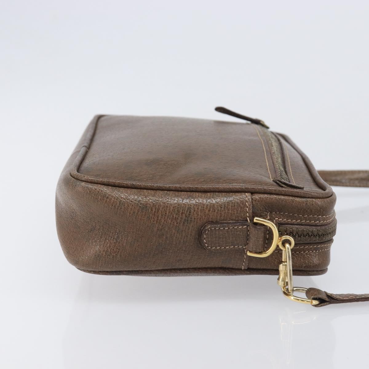 GUCCI Shoulder Bag Leather Brown Gold Auth ep16333