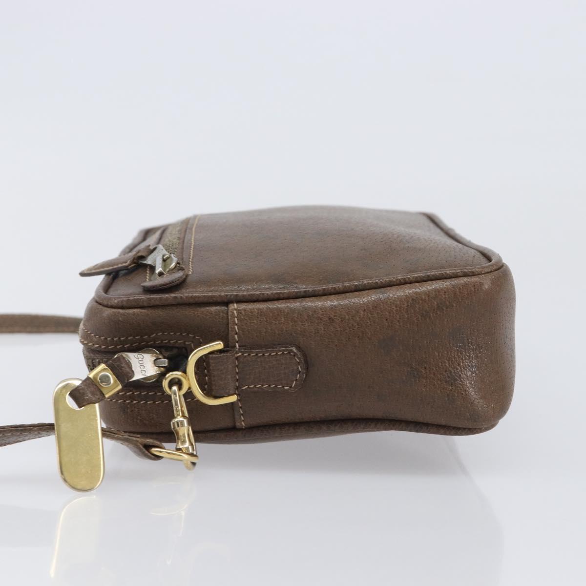 GUCCI Shoulder Bag Leather Brown Gold Auth ep16333