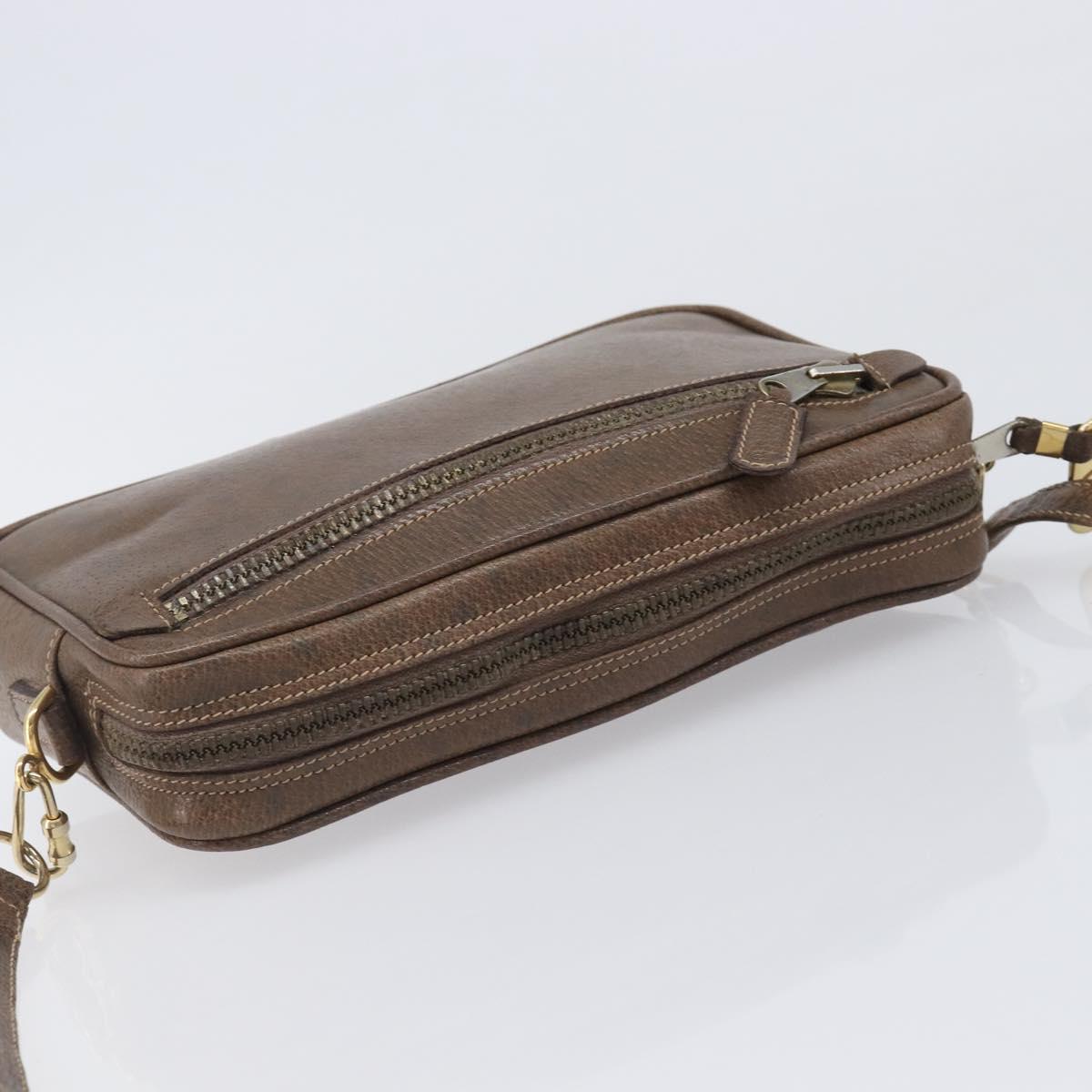 GUCCI Shoulder Bag Leather Brown Gold Auth ep16333