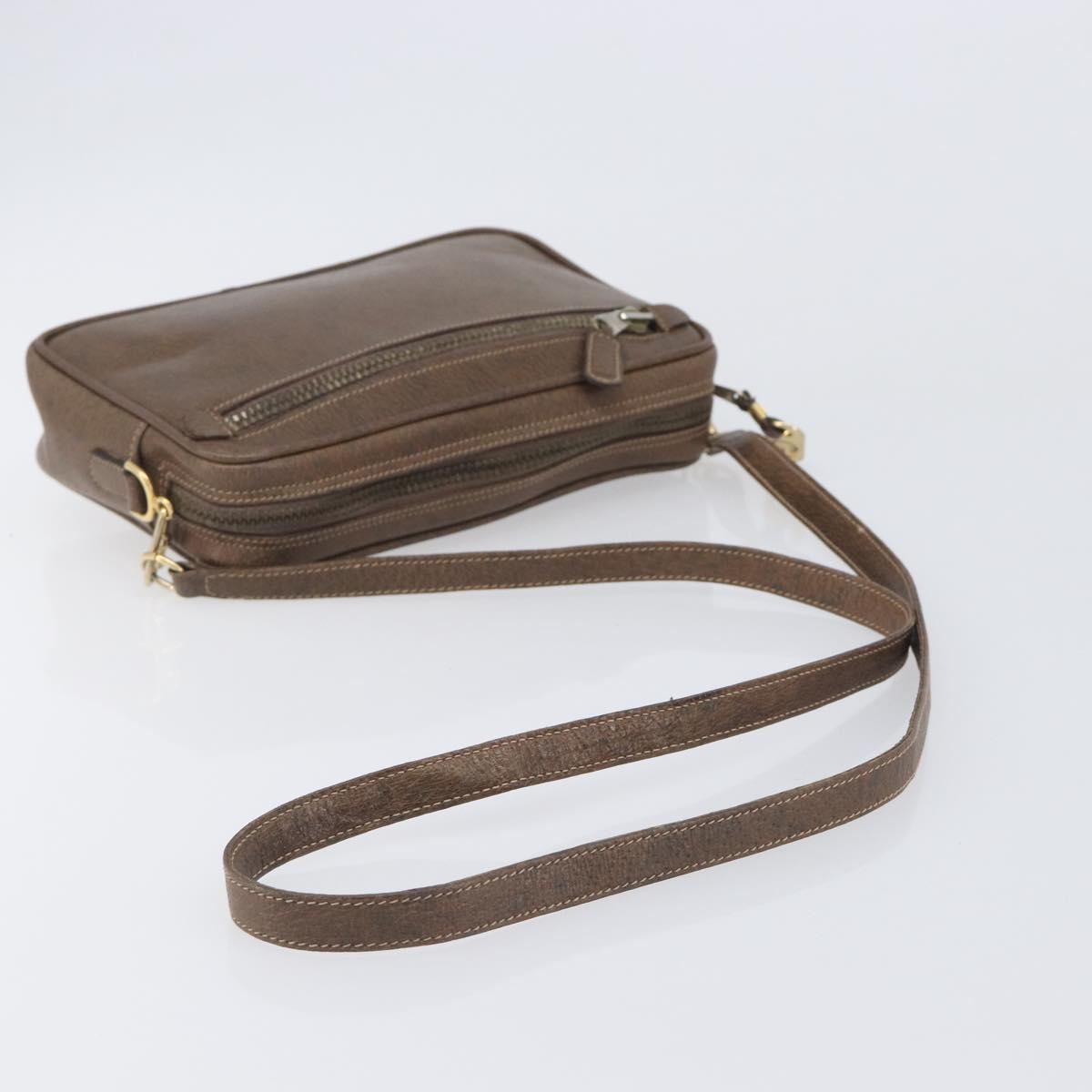 GUCCI Shoulder Bag Leather Brown Gold Auth ep16333