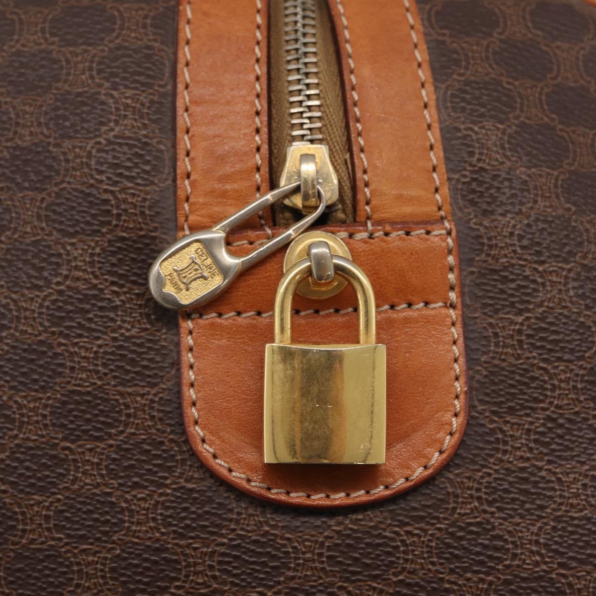 CELINE Macadam Canvas Boston Bag PVC Leather Brown Gold Auth ep16336