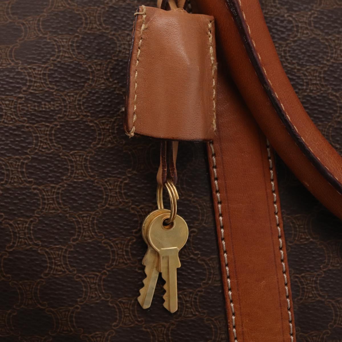 CELINE Macadam Canvas Boston Bag PVC Leather Brown Gold Auth ep16336