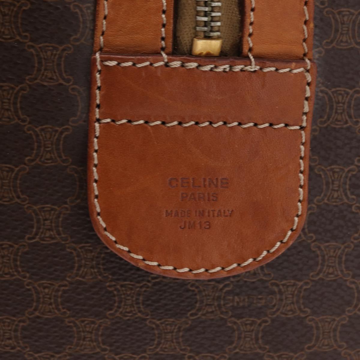 CELINE Macadam Canvas Boston Bag PVC Leather Brown Gold Auth ep16336