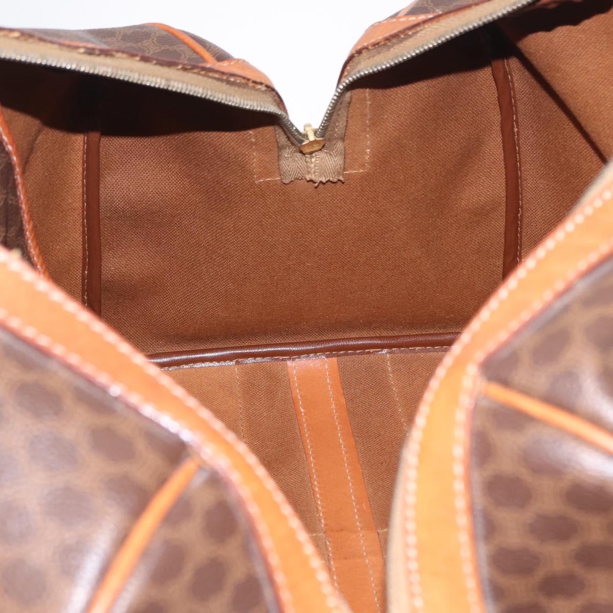 CELINE Macadam Canvas Boston Bag PVC Leather Brown Gold Auth ep16336