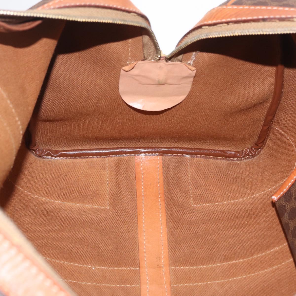 CELINE Macadam Canvas Boston Bag PVC Leather Brown Gold Auth ep16336