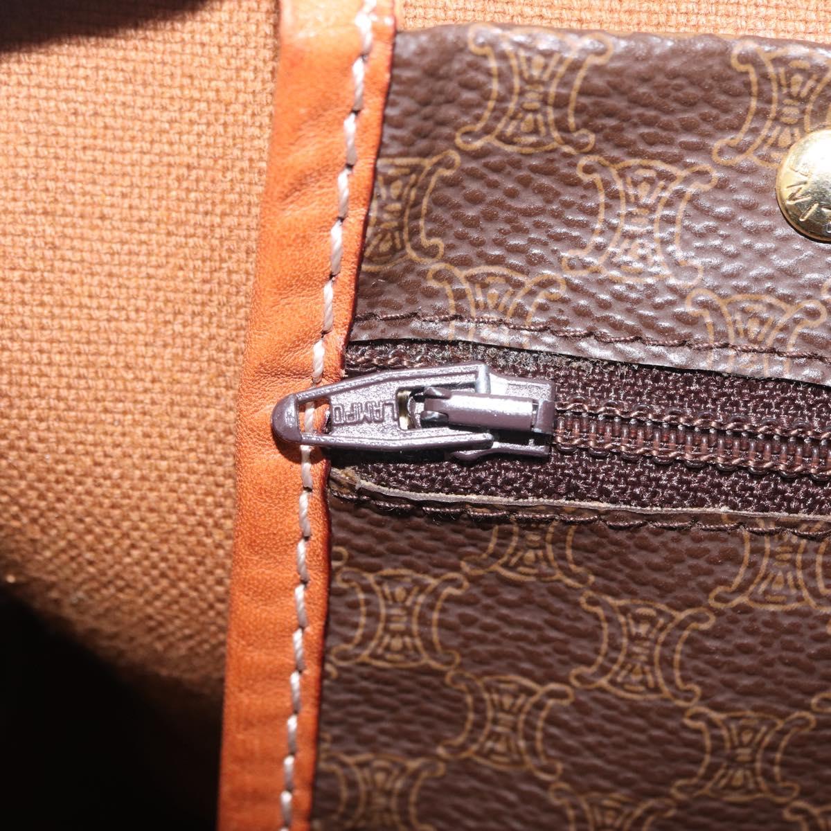 CELINE Macadam Canvas Boston Bag PVC Leather Brown Gold Auth ep16336