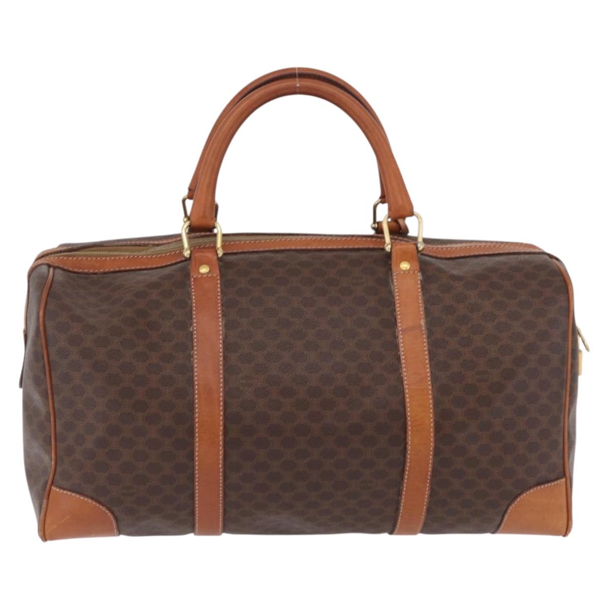 CELINE Macadam Canvas Boston Bag PVC Leather Brown Gold Auth ep16336
