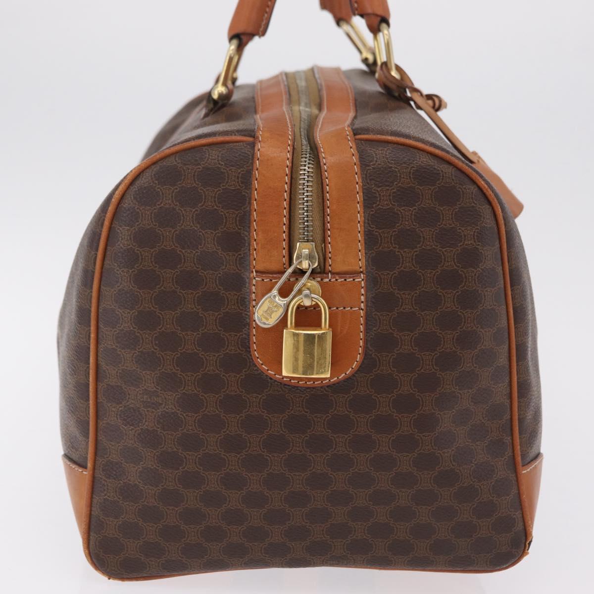 CELINE Macadam Canvas Boston Bag PVC Leather Brown Gold Auth ep16336