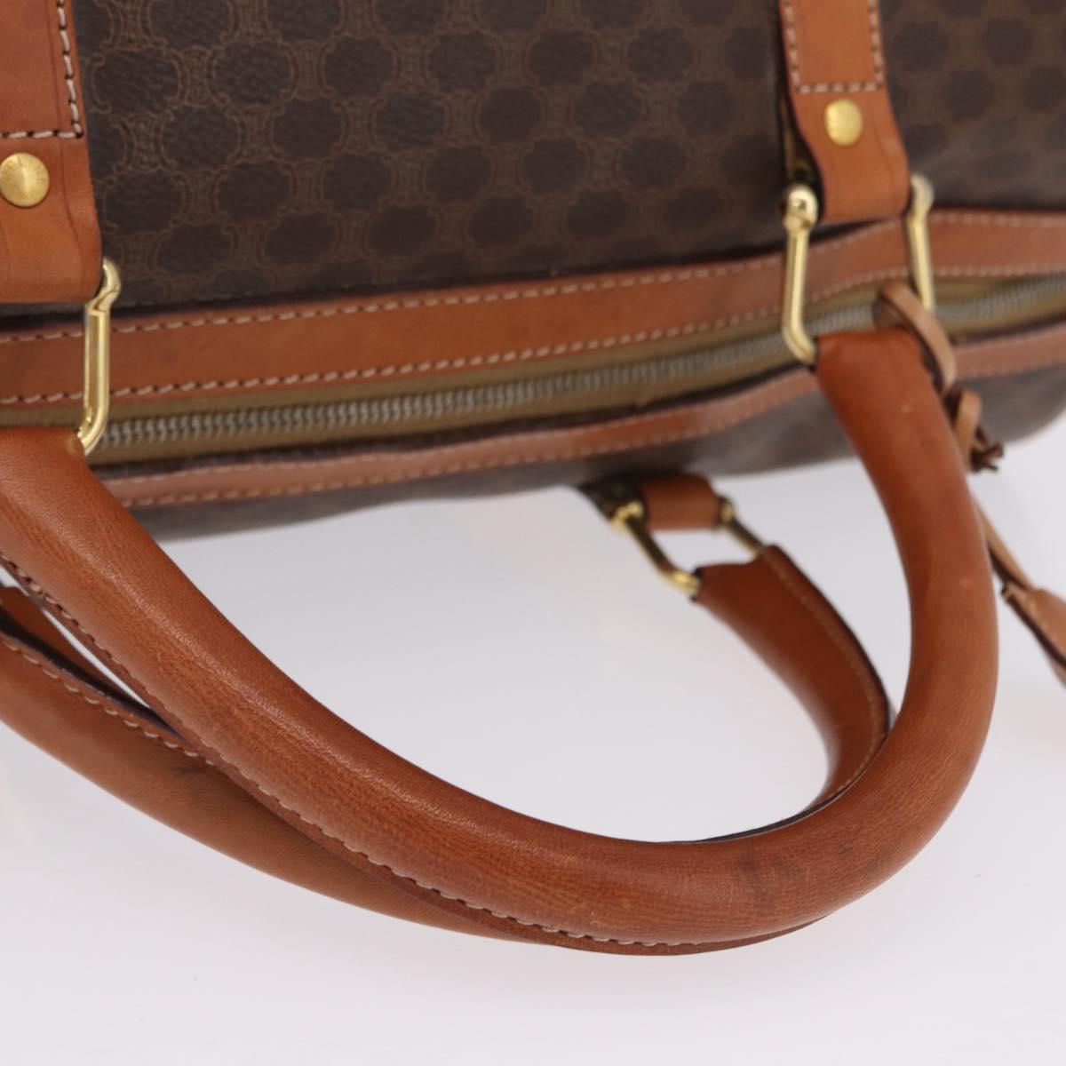 CELINE Macadam Canvas Boston Bag PVC Leather Brown Gold Auth ep16336