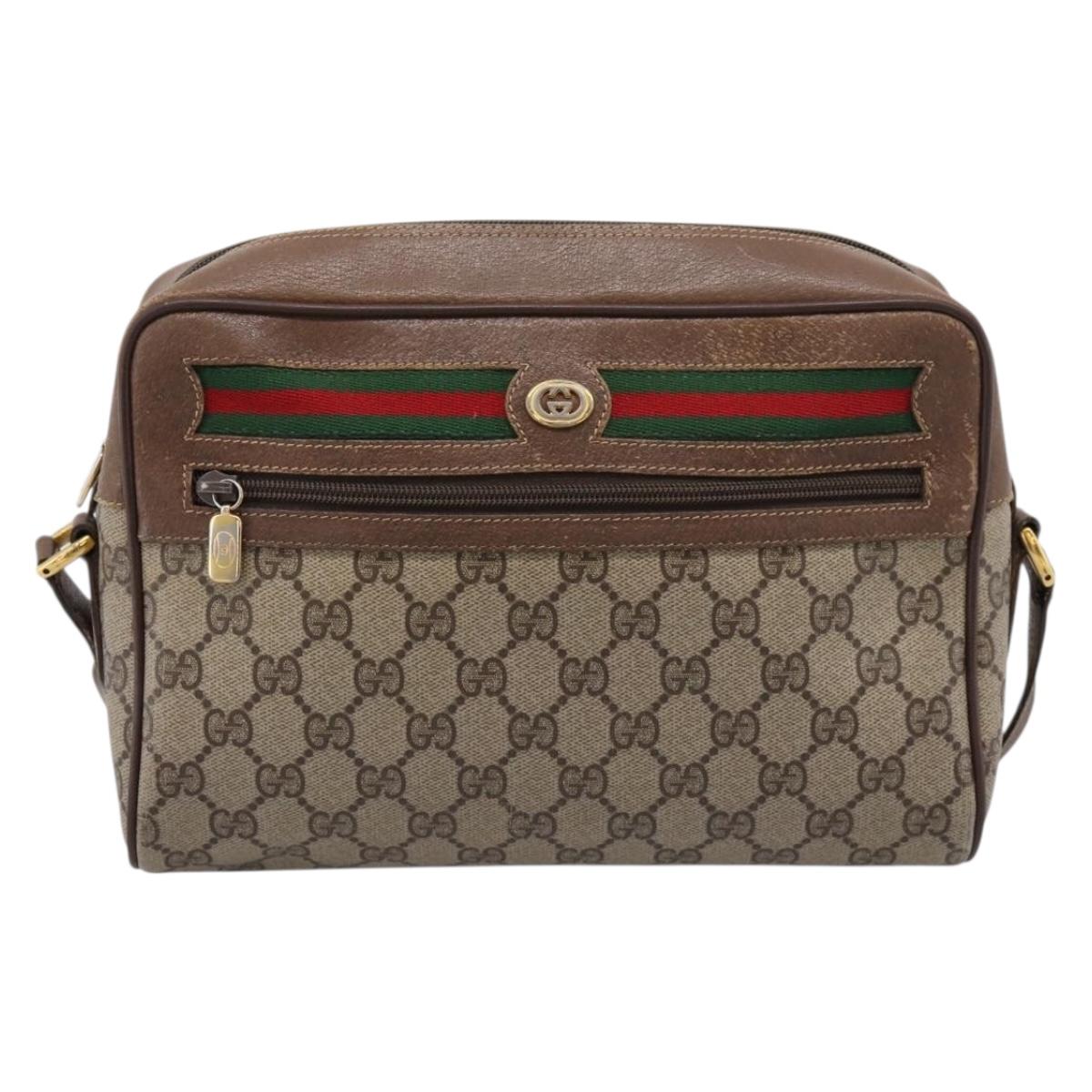 GUCCI GG Supreme Web Sherry Line Bag PVC Beige Gold 119 02 088 Auth ep16339