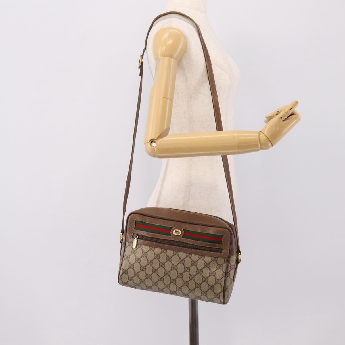 GUCCI GG Supreme Web Sherry Line Bag PVC Beige Gold 119 02 088 Auth ep16339