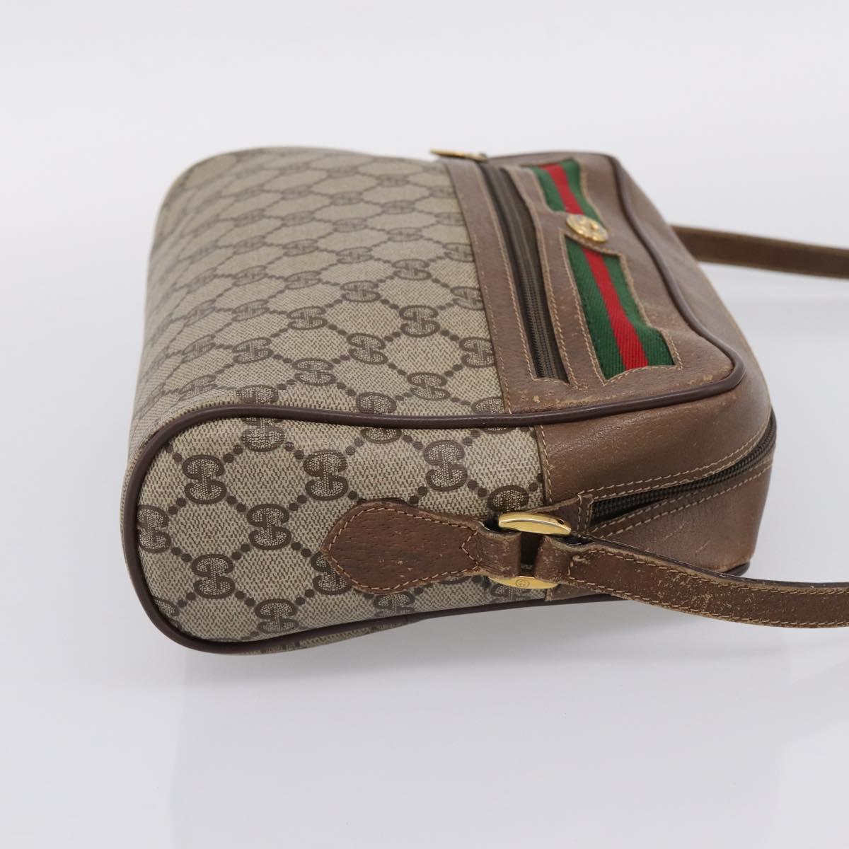 GUCCI GG Supreme Web Sherry Line Bag PVC Beige Gold 119 02 088 Auth ep16339