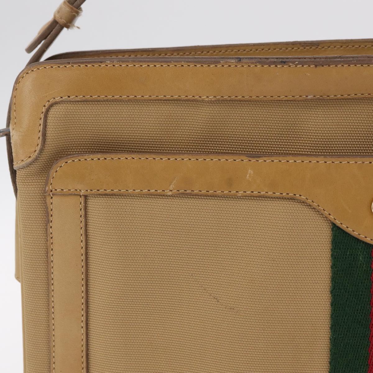 GUCCI Web Sherry Line Shoulder Bag Canvas Beige Gold Auth ep16340