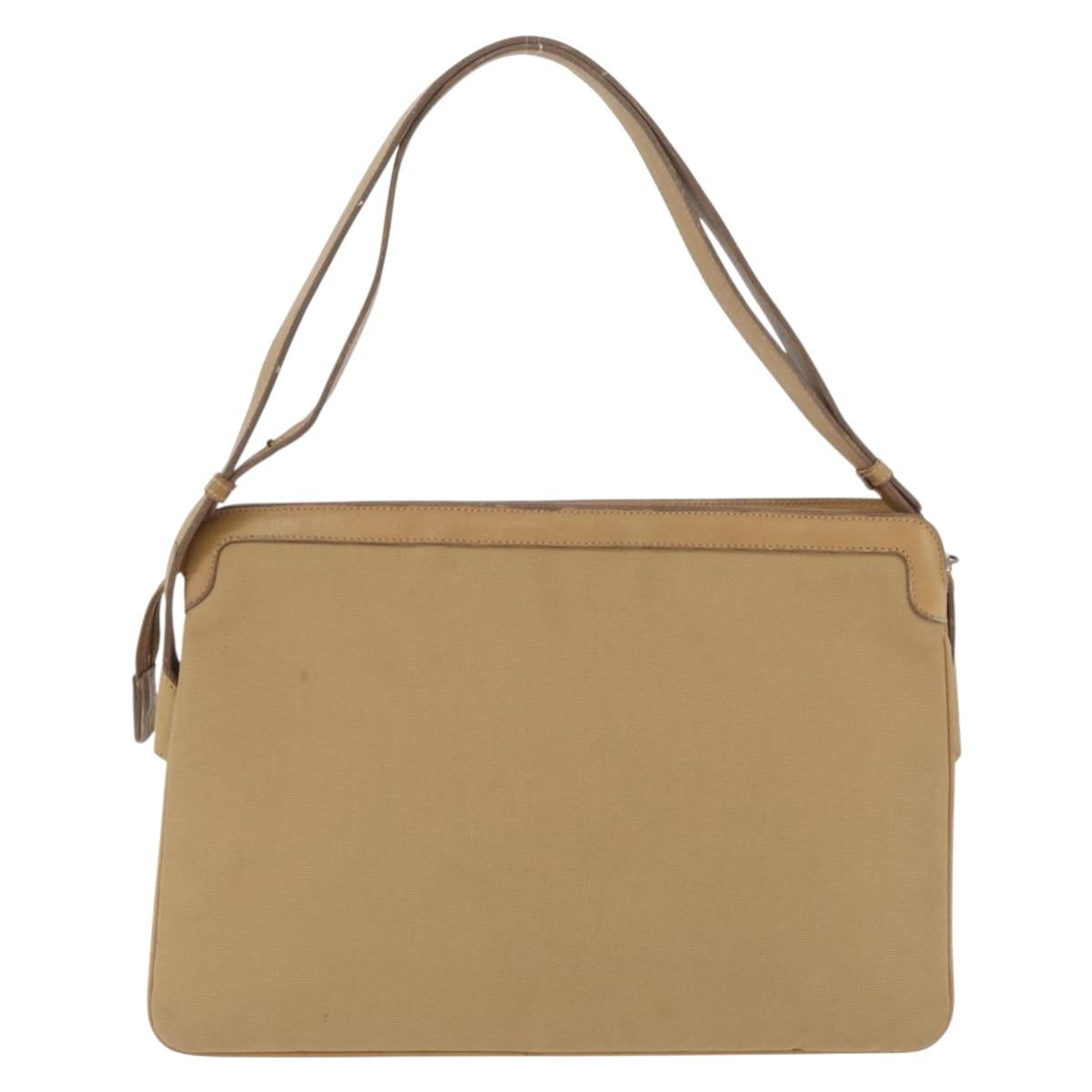 GUCCI Web Sherry Line Shoulder Bag Canvas Beige Gold Auth ep16340