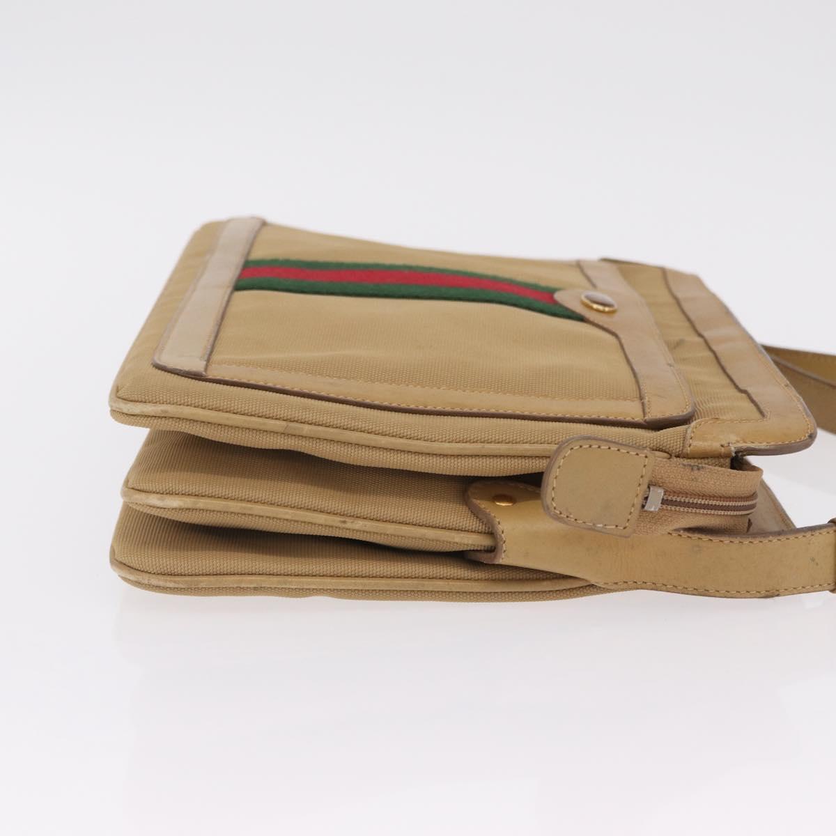 GUCCI Web Sherry Line Shoulder Bag Canvas Beige Gold Auth ep16340