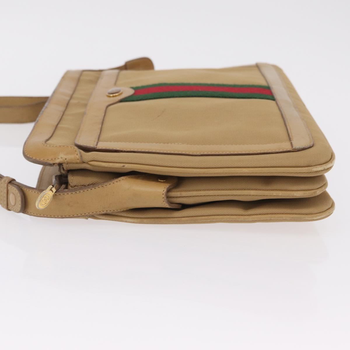 GUCCI Web Sherry Line Shoulder Bag Canvas Beige Gold Auth ep16340