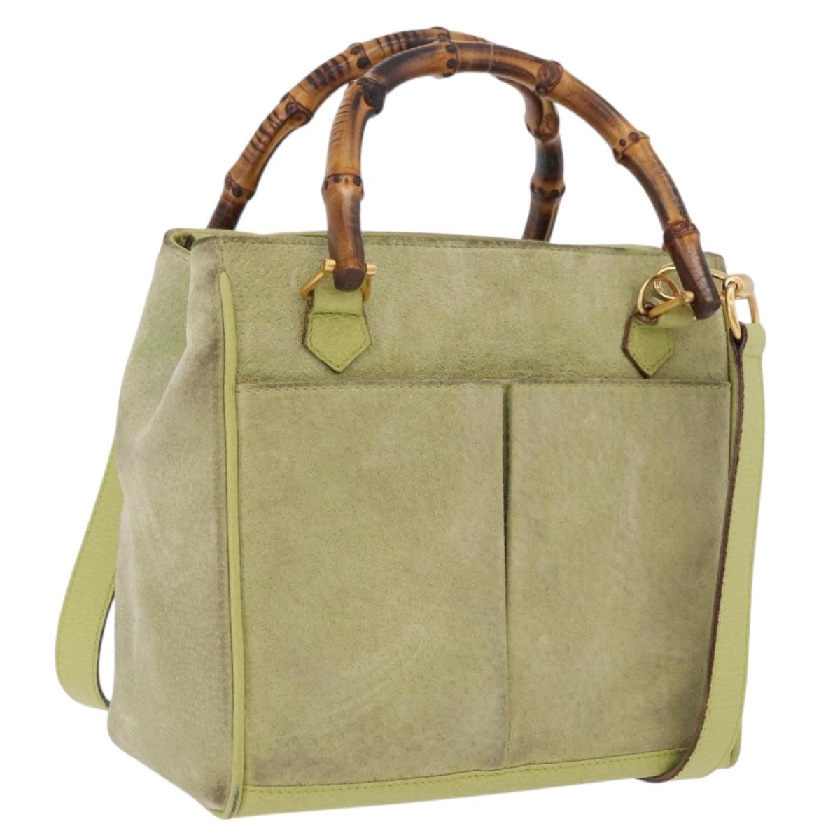 GUCCI Bamboo Hand Bag Suede 2way Green Gold 000 122 0316 Auth ep16342