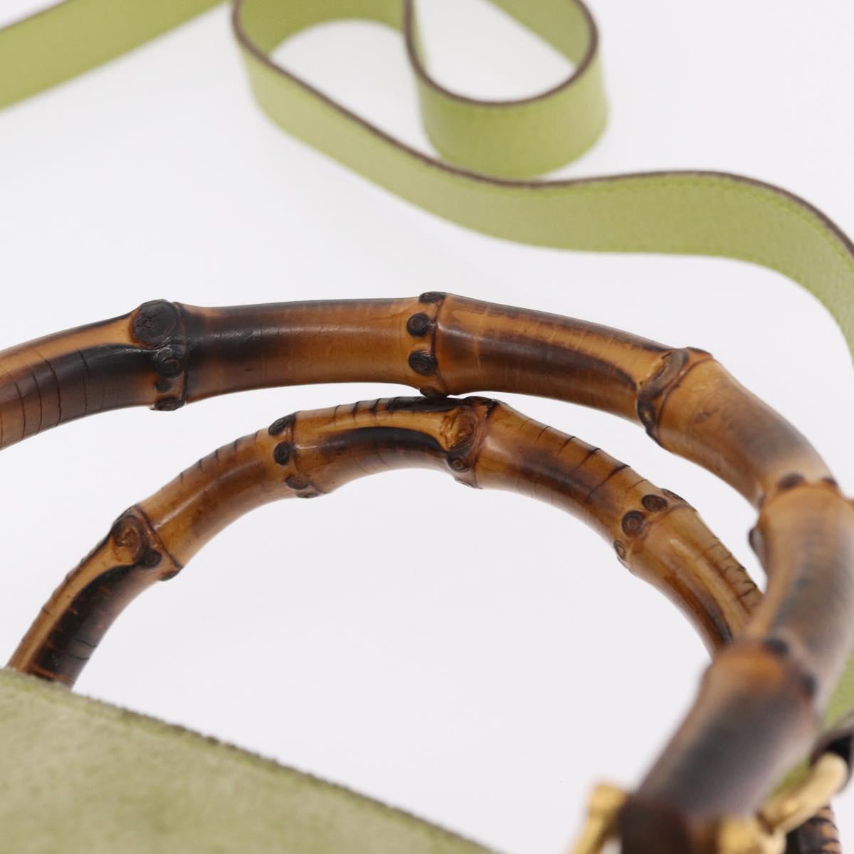 GUCCI Bamboo Hand Bag Suede 2way Green Gold 000 122 0316 Auth ep16342