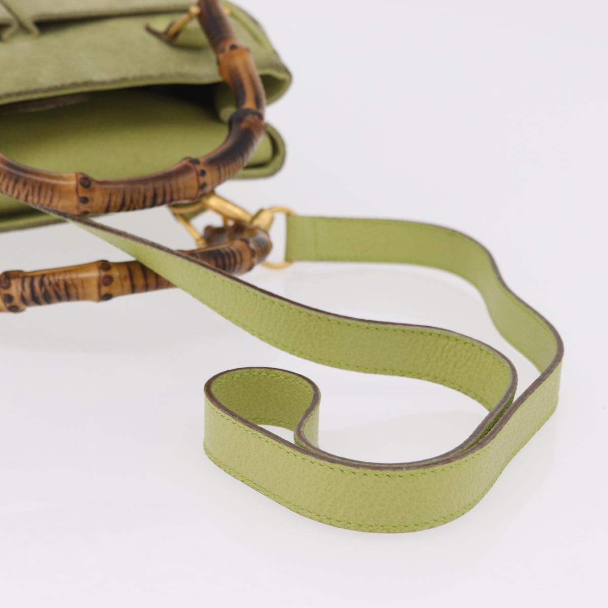 GUCCI Bamboo Hand Bag Suede 2way Green Gold 000 122 0316 Auth ep16342