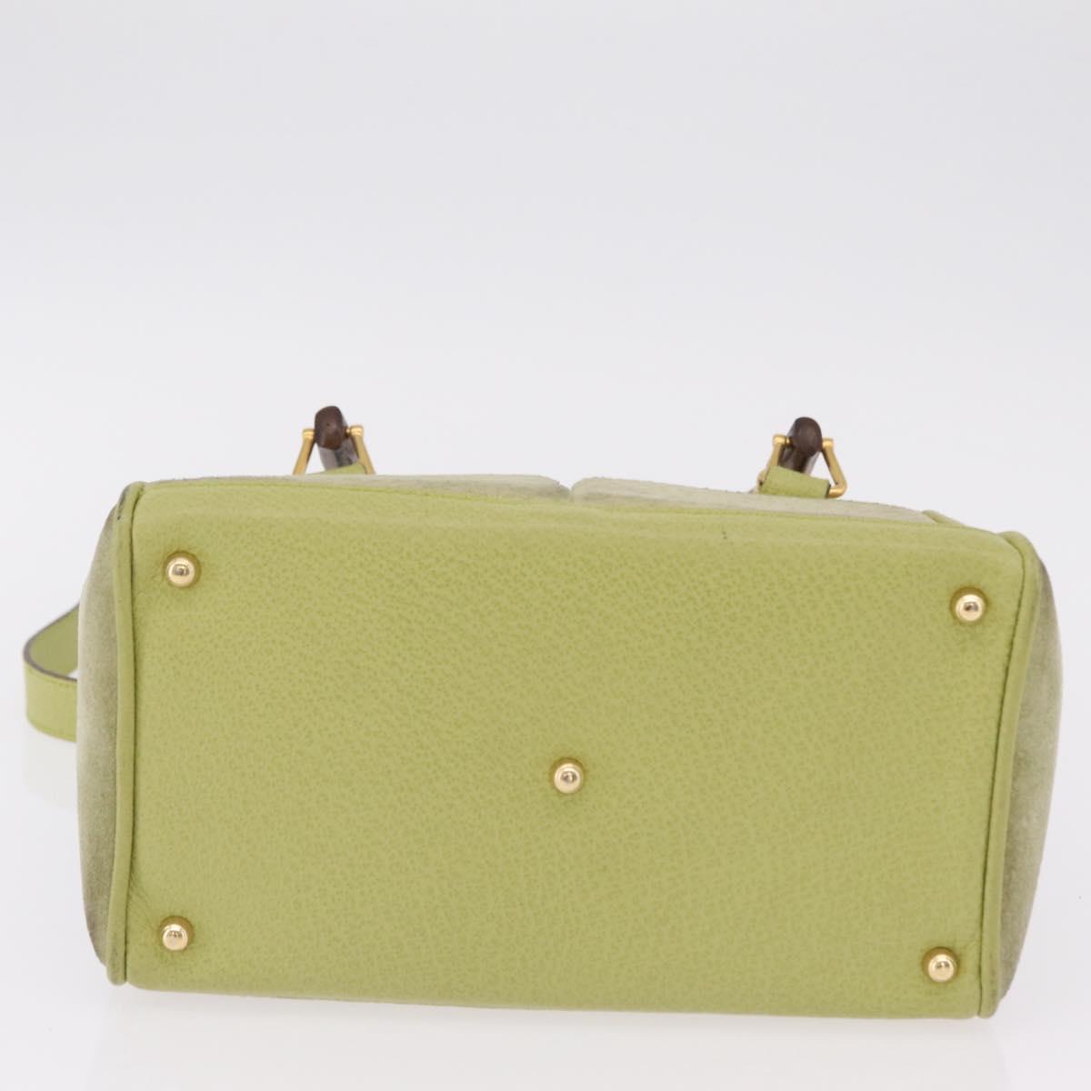 GUCCI Bamboo Hand Bag Suede 2way Green Gold 000 122 0316 Auth ep16342