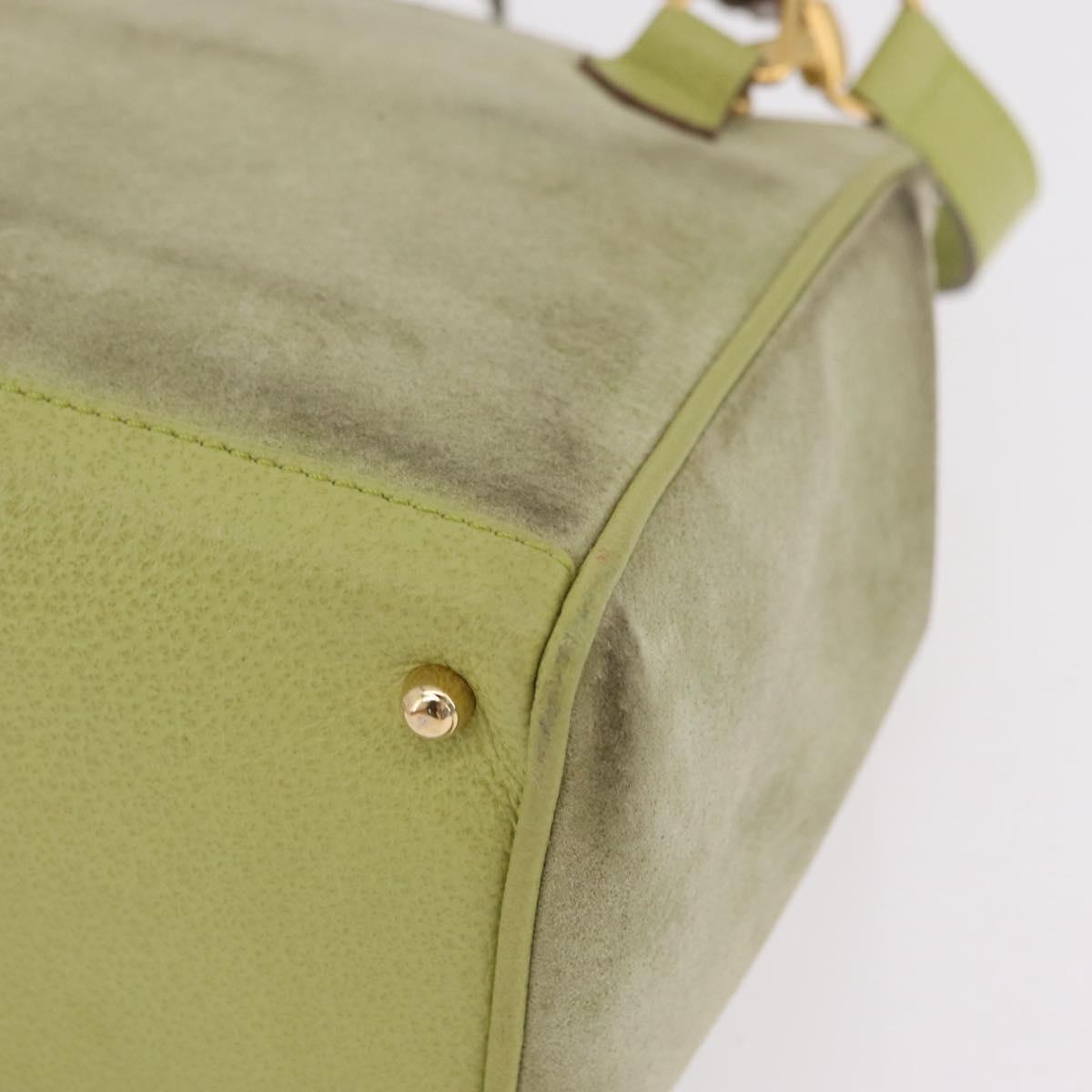 GUCCI Bamboo Hand Bag Suede 2way Green Gold 000 122 0316 Auth ep16342