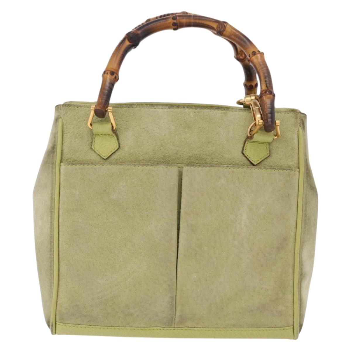 GUCCI Bamboo Hand Bag Suede 2way Green Gold 000 122 0316 Auth ep16342
